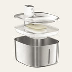 KatSpout Origineel — opbouw: reservoir, filterplateau en pomp